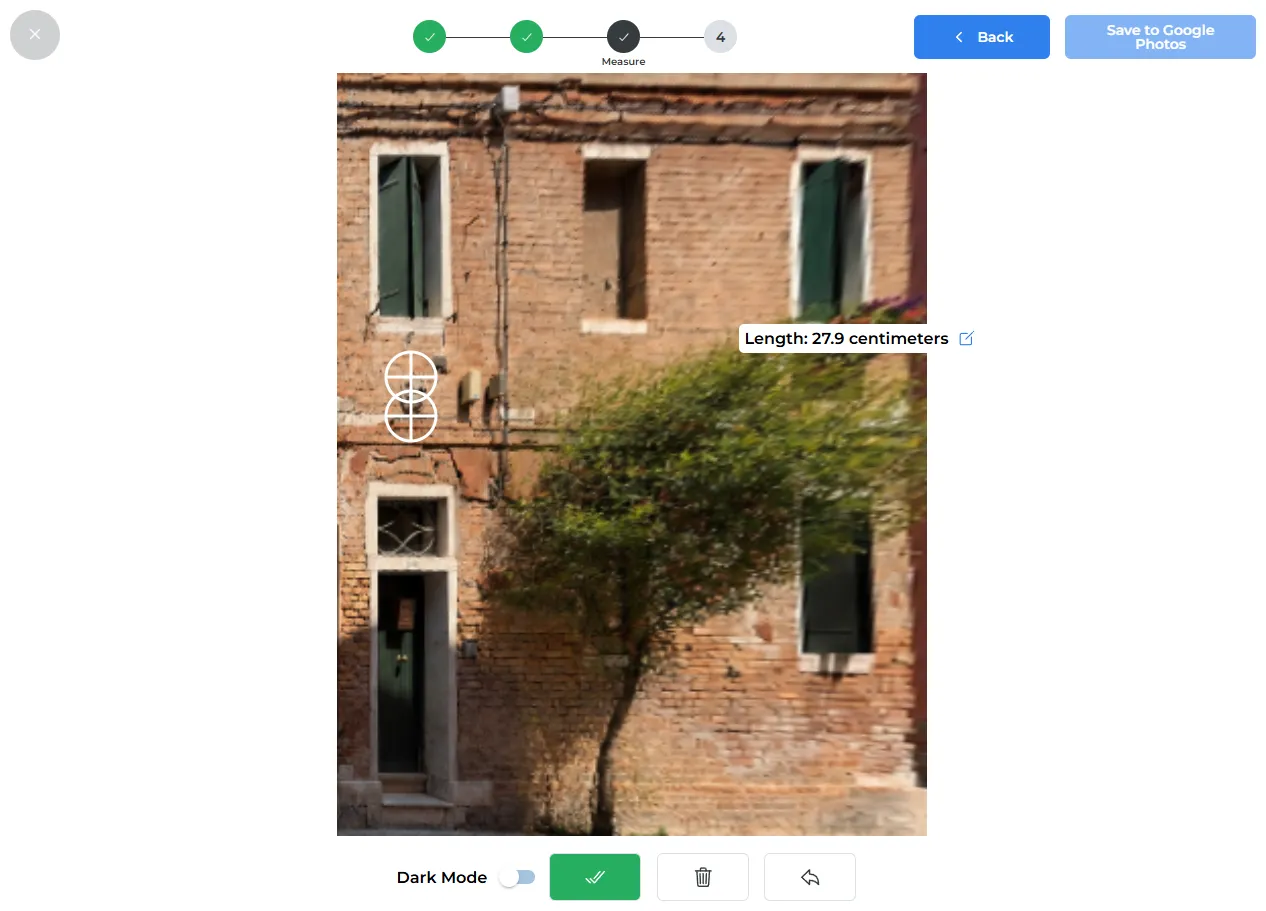 A screenshot showing the user approximating the size of the patera in an app